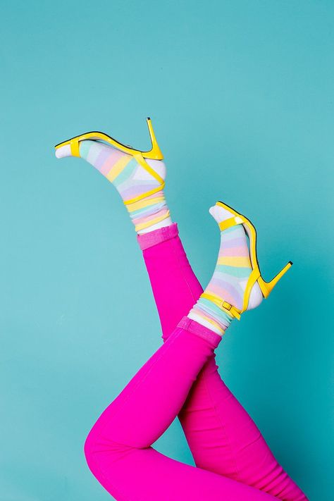 Balance In Photography, Shoe Product Photography, Flat Lay Photography Fashion, Socks Photography, Product Photography Styling, Shoes Fashion Photography, Fashion Still Life, Bright Outfits, Shoes Photography