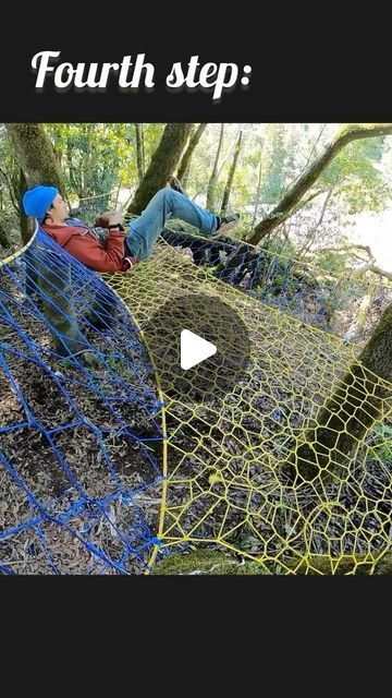 Tree Netting Hammock, Net Tree House, Paracord Tree Net, Diy Tree Net, Hammock Treehouse, Treehouse Hammock, Diy Treehouse For Kids, Tree Weave, Paracord Hammock