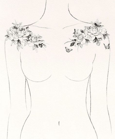 Chest Tattoo Template Female, Shoulder Template Tattoo, Collar Bone Tattoo Template, Chest Tattoo Female Flower, Chest Flower Tattoo Female, Tattoo Sleeve Template, Floral Collar Bone Tattoo, Chest Shoulder Tattoo Female, Chest Tattoo Template