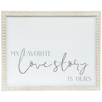 Brighten your space as you showcase your love! My Favorite Love Story Is Ours Wood Wall Decor is made of MDF and features a bright white background printed with distressed, dark gray text and a decorative frame with oval cutouts.   The text is displayed along the bottom half of the sign, and the words "Love Story" are displayed larger and in cursive font for elegant emphasis. Hang this sign on the wall of your bedroom, above the fireplace, or over a console table.       Details:         Length: Romantic Signs, Bright White Background, Wall Decor Hobby Lobby, Words Love, Bright Background, Cursive Font, Decorative Frame, Cool Mirrors, Wall Decor Quotes