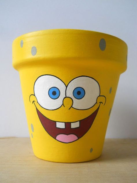 Spongebob Squarepants Hand Painted Flower Pot by GingerPots @Lynn Smith Boada: Plant Pots Crafts, Clay Pot Projects, Flower Pot People, Clay Pot People, Plant Pot Design, Pot People, Flower Pot Art, Plant Pot Diy, Terra Cotta Pot Crafts