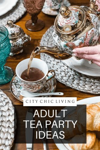 Spiked Tea Party, Tea Party Alcoholic Beverages, New Years Tea Party, Yea Party Ideas For Adults, Winter Tea Party Decorations, High Tea Party Games For Adults, Champagne Tea Party, How To Host A Tea Party For Adults, Book Club Tea Party