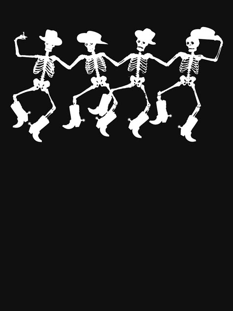 "Dancing Skeletons Halloween Line Dance Cowboys" T-shirt by moontribe | Redbubble Spooky Western Aesthetic, Western Halloween Aesthetic, Halloween Wall Collage, Spooky Western Wallpaper, Cowboy Halloween Wallpaper, Country Halloween Wallpaper, Western Fall Wallpaper, Halloween Cowboy, Cowboy Skeleton Wallpaper