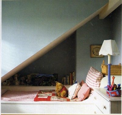 Bed under eaves Bed Under Eaves, Kids Floor Bed, Attic Bedroom Storage, Finished Attic, Frances Hodgson Burnett, Built In Bed, A Little Princess, Renovation Inspiration, Attic Bedrooms