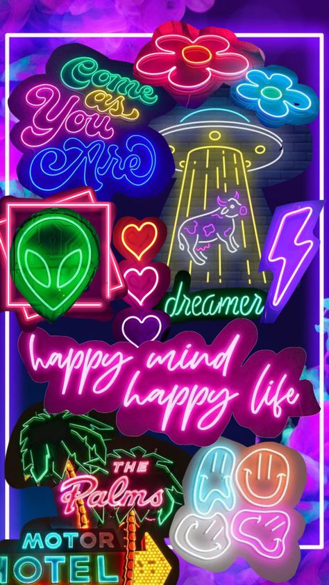 neon lights 🌈 #moodboard #collage #aesthetic #summervibes #yellow #summer #neon #vibes #lights Neon Collage, Words Collage, Happy Mind Happy Life, Moodboard Collage, Word Collage, Neon Words, Neon Lights, Neon Lighting, Happy Life