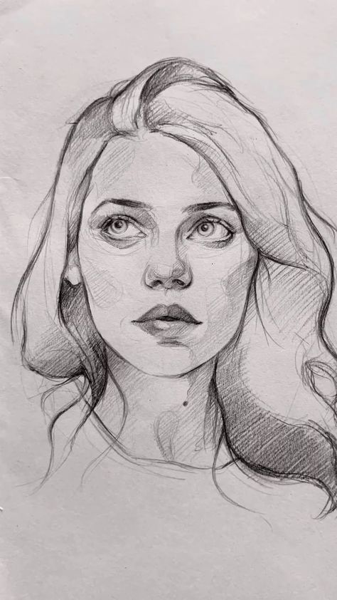 Portrait Practice Drawing, Sketch Ideas Portraits, Portrait Sketching Tips, Portrait Practice Reference, Semi Realistic Portrait Sketch, Potraits Pics Drawing, Woman Face Drawing Sketches, Basic Face Drawing, Hair Drawing Pencil