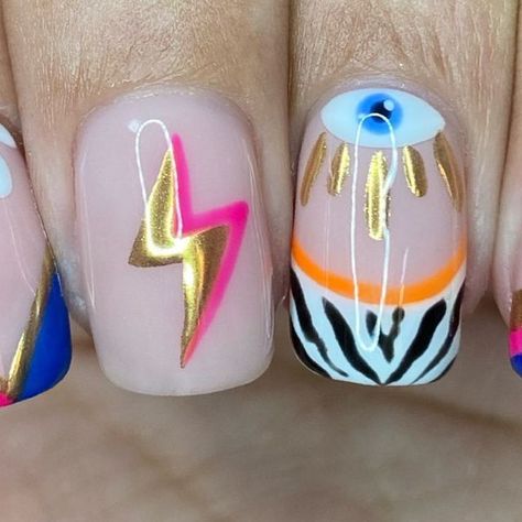 Lightening Nails, Bluesky Gel Polish, Gold Chrome Nails, Gold Nail Art, Bright Nails, Rainbow Nails, Gold Chrome, Neon Nails, Cuticle Oil