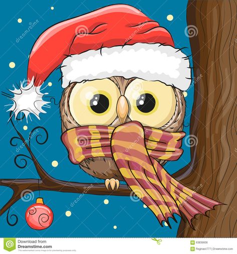 Owl In A Santa Hat - Download From Over 49 Million High Quality Stock Photos, Images, Vectors. Sign up for FREE today. Image: 63836606 Branch Illustration, Cartoon Owl, Owl Cartoon, Christmas Owls, Owl Painting, White Snow, Puzzle Art, Owl Art, Christmas Paintings