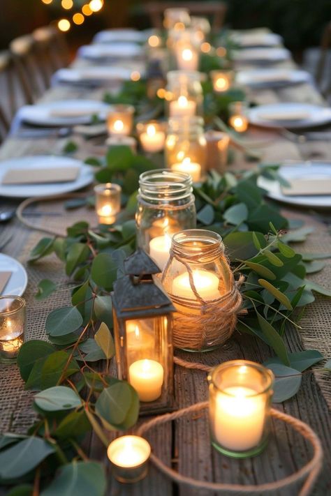 Outdoor Intimate Dinner Party, 40th Dinner Party Decorations, Boho Outdoor Dinner Party, Make Your Own Dinner Party Ideas, Courtyard Party Ideas, Sunroom Party Ideas, Rustic Outdoor Dinner Party, Rustic 80th Birthday Party Ideas, Party Tablescapes Ideas