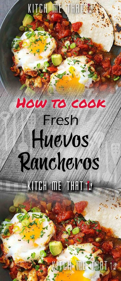 Huevos Rancheros | Kitch Me That 2021 Rancheros Huevos, Refried Beans And Cheese, Huevos Rancheros Breakfast, Tomato Chili, Huevos Rancheros Recipe, Beans And Cheese, Emeril Lagasse, Corn Tortilla, Meals Recipes