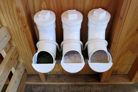 DIY PVC Goat Mineral Feeders - cheap & easy to build... #goats #homestead #homesteading Goat Grain Feeder, Goat Mineral Feeder, 4h Goats, Goat Hay Feeder, Goat Feeder, Goat Playground, Goat Health, Goat Shed, Goat Pen