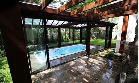 Indoor Pool and Hot Tub Ideas Swim With Style At Home (3) Indoor Endless Pool, Indoor Swim Spa Ideas, Swim Spa In Greenhouse, Swim Spa Enclosure Ideas, Swim Spa Ideas, Indoor Pool Ideas Affordable, Spa Layout, Indoor Pool Ideas, Hot Tub Indoor