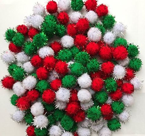 Tinsel Pom Poms Red Silver And Green 150pcs - Festive Arts And Crafts Christmas Pom Pom, Tissue Pom Poms, Christmas Tinsel, Glitter Decor, Kraf Diy, Craft Projects For Kids, Glitter Christmas, Green Glitter, Christmas Hat