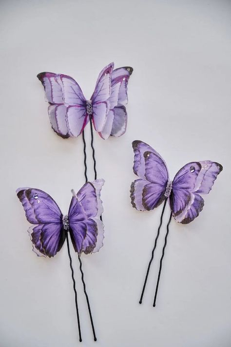 Butterfly Hair Pin Butterfly Hair Accessories Lilac Purple | Etsy Purple Hair Accessories For Spring Party, Purple Butterfly Accessories, Purple Hair Clips Aesthetic, Hair Jewerly, Butterfly Hair Brooch Lavender, Butterfly Hair Accessories, Purple Flower Hair Clip, Lavender Butterfly, Prom Accessories