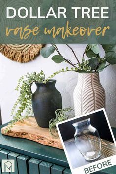 Are you ready to learn how to upcycle clear glass Dollar Tree vases? Then check out these 2 methods that only require just a few materials! #dollartree #vases #cheap #glassvase Clear Glass Vases Decor Ideas, Aged Vase, Vase Makeover, Diy Painted Vases, Dollar Tree Vases, Vintage Pottery Vases, Tree Vase, Antique Stoneware, Dollar Tree Diy Crafts