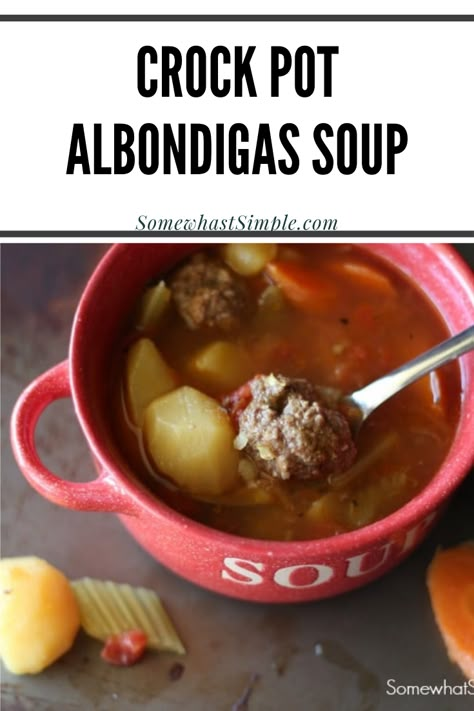 This albondigas soup recipe was one my dad made all  the time growing up.  This delicious Mexican soup recipe is made with meatballs and healthy fresh vegetables. Just throw it all into the crock pot and let it cook throughout the day. It doesn't get any easier, or more delicious, than this. Albondigas Soup Recipe Crockpot, Albondigas Crockpot, Crockpot Albondigas Soup Crock Pot, Albondigas In Crockpot, Slow Cooker Albondigas Soup, Crockpot Albondigas Soup, Abondagus Soup Crockpot, Albondigas Soup Recipe Mexican Crockpot, Crockpot Abondagus Soup