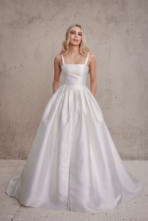 Collections - Vagabond Bridal - Wedding and Bridal Wear Vagabond Wedding Dresses, Vagabond Bridal, Shiny Wedding Dress, Pleated Wedding Dresses, Split Wedding Dress, Mikado Wedding Dress, Alt Wedding, Skirt Straight, Bridal Studio