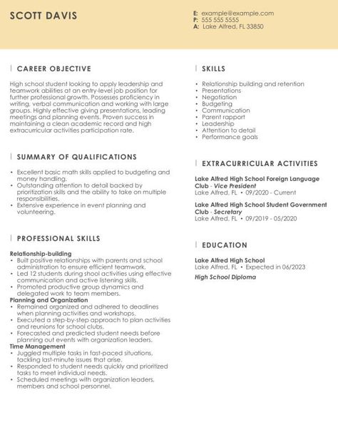 high-school-resume-template High School Resume Template, School Resume, High School Resume, Resume Ideas, Chronological Resume, Resume Template Examples, Entry Level Jobs, Travel 2024, Functional Resume