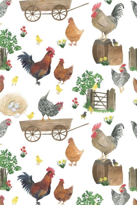 Chicken Wallpaper Iphone Cute, Aesthetic Chicken Wallpaper, Chicken Farm Drawing, Homestead Wallpaper Iphone, Farm Pattern Illustration, Chicken Coop Cartoon, Farm Phone Wallpaper, Farm Iphone Wallpaper, Farm Wallpaper Backgrounds