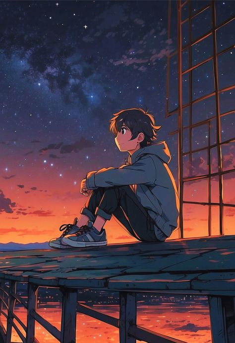 The Anime Boy Sitting Alone At Night#pikbest##Illustration Alone At Night, Anime Picture Hd, Night Illustration, Miles Morales Spiderman, Anime Boy Sketch, Boy Illustration, Night Background, Boy Anime, Animated Animals