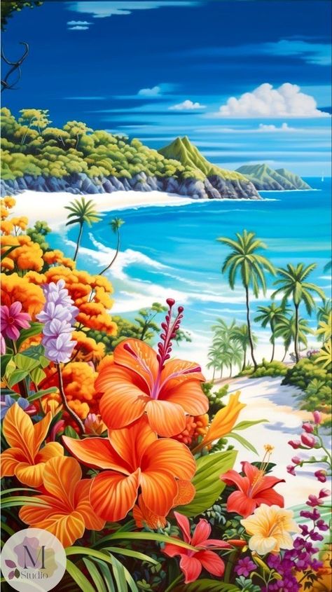 Hawaiian Painting, Garnet Steven, Ocean Landscape Painting, Pearl Bouquet, Home Nature, 2160x3840 Wallpaper, Hawaiian Art, Nature View, Beach Wallpaper