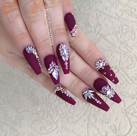 40+ Nail Designs With Rhinestones Nail Designs With Rhinestones, Burgundy Nail Designs, Long Coffin Nails, Stiletto Nail Art, New Nail Designs, Nails Design With Rhinestones, Burgundy Nails, Coffin Nails Long, Coffin Nails Designs