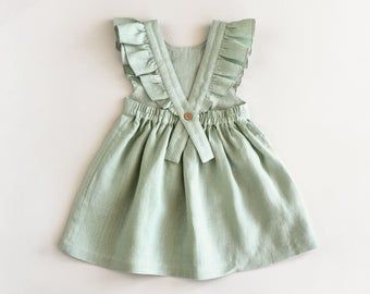 Ruffled Baby Dress, Linen Apron Dress, Linen Wedding Dress, Girls Pinafore, Baby Girl Princess Dresses, Easter Dresses, Childrens Clothes Girls, Frilly Dresses, Kids Party Dresses