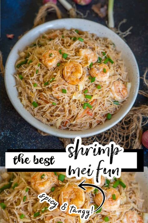 Shrimp Mai Fun, Shrimp And Rice Noodles Stir Fry, White Rice Noodles Recipe, Vermicelli Bean Thread Recipes, Shrimp Mei Fun Recipe Chinese Food, Shrimp With Glass Noodles, Rice Noodle And Shrimp Recipes, Mai Fun Noodles Recipe Easy, Shrimp With Rice Noodles Easy Recipes