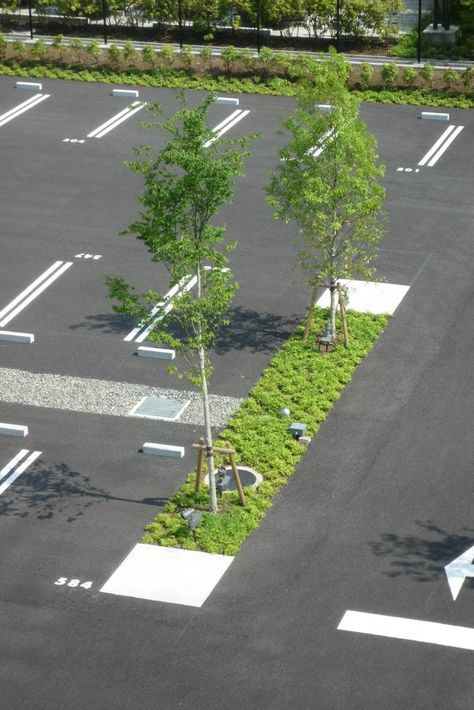 Daiichi Mutual Insurance Shin-Ohi Office Landscape by Takenaka Corporation + WRT «  Landscape Architecture Works | Landezine Office Landscape, Easy Landscaping, Landscape Architecture Design, Parking Design, Landscaping Tips, Landscape Projects, Contemporary Landscape, Dundee, Parking Lot