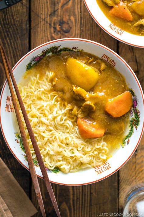 Inspired by a Netflix TV drama series “Midnight Diner: Tokyo Stories” (season 2), I followed the Master’s way to make his Curry Ramen. It is a quick and satisfying meal when you have instant ramen and leftover curry! #ramenrecipes #easyramen #instantramen #currynoodles | Easy Recipes at JustOneCookbook.com Curry Ramen, Easy Ramen, Japanese Curry, Easy Japanese Recipes, Ramen Recipes, Satisfying Food, Asian Dishes, Izuku Midoriya, Curry Recipes