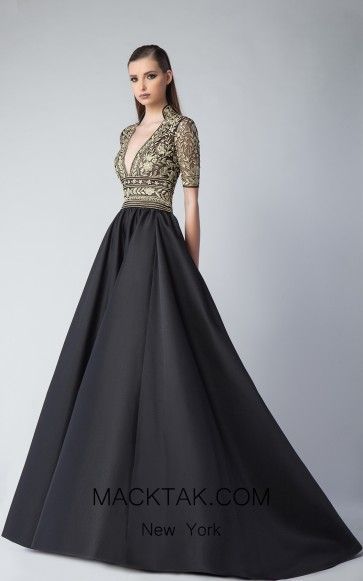 Black And Gold Gown, Edward Arsouni, Black And Gold Dress, Velvet Evening Gown, Long Sleeve Ball Gowns, Satin Evening Gown, Evening Gowns With Sleeves, Gold Gown, Evening Gowns Elegant