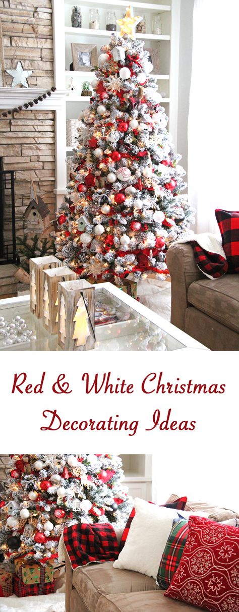 Canadian Christmas Tree, Red And White Christmas Decor, Red And White Christmas Tree Ideas, Red And White Christmas Tree, Tropical Christmas Decorations, White Christmas Tree Decorations, Red Christmas Decor, Red White Christmas, Tropical Christmas