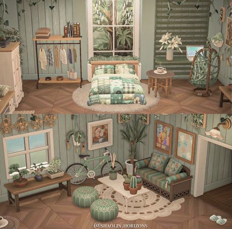 Animal Crossing House Interior Ideas, Acnh Cottagecore House, Acnh House Interior, Acnh Bedroom, Animal Crossing House Interior, Acnh Living Rooms Ideas, Bed Wallpaper, Acnh House Ideas, Acnh Rooms