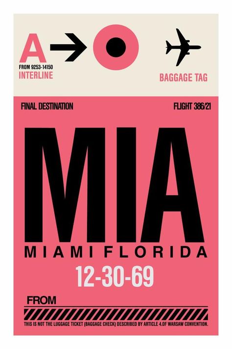 Airport Airline Luggage Bag Baggage Tags Tickets Miami Miami Graphic Design, Miami Poster Design, Airport Ads, Miami Branding, Miami Poster, Maps Design, Miami Posters, Norwegian Breakaway, Miami Party