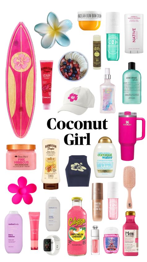 #Coconutgirl #slayyyyy #beach 🌊🩷✨ Coconut Girl Products, Coconut Girl Essentials, Preppy Products, Burr Basket, School Routine For Teens, Summer Necessities, Girl Essentials, Summer Vision, School Routine