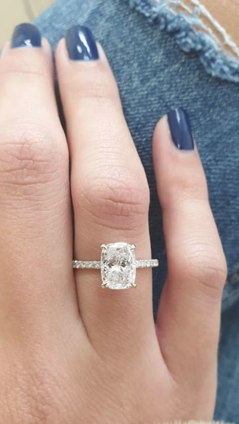 Elongated Cushion Engagement Ring, Elongated Cushion Cut Engagement Ring, Emerald Cut Engagement Ring Halo, Radiant Cut Rings, Diamond Engagement Rings Cushion, Cushion Cut Diamond Engagement Ring, Dream Wedding Ring, Elongated Cushion Cut, Engagement Rings Couple