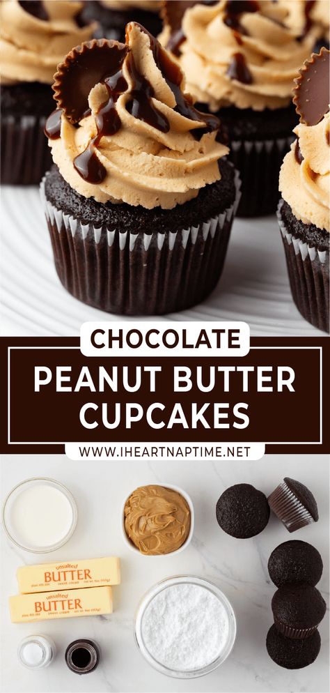 Chocolate Peanut Butter Cupcakes Easy, Peanut Butter Chocolate Cupcakes, Super Moist Chocolate Cupcakes, Fluffy Peanut Butter Frosting, Butter Frosting Recipe, Chocolate Cupcakes With Peanut Butter, Cupcakes With Peanut Butter Frosting, Moist Chocolate Cupcakes, Peanut Butter Frosting Recipe