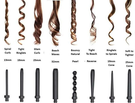 Types Of Curls With Wand, Curly Wand Hairstyles, Barrel Curls Medium Hair, Different Types Of Curls With Wand, Spiral Curls For Medium Hair, Ringlet Hairstyles, Spiral Curls For Long Hair, Ringlet Curls, Different Types Of Curls