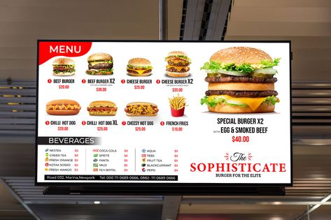 Design static tv screen menu and digital menu board by Akibmd7 | Fiverr Static Tv Screen, Menu Board Restaurant, Menu Board Design, Coffee Poster Design, Hotel Menu, Digital Menu Boards, Menu Card Design, Burger Menu, Menu Layout