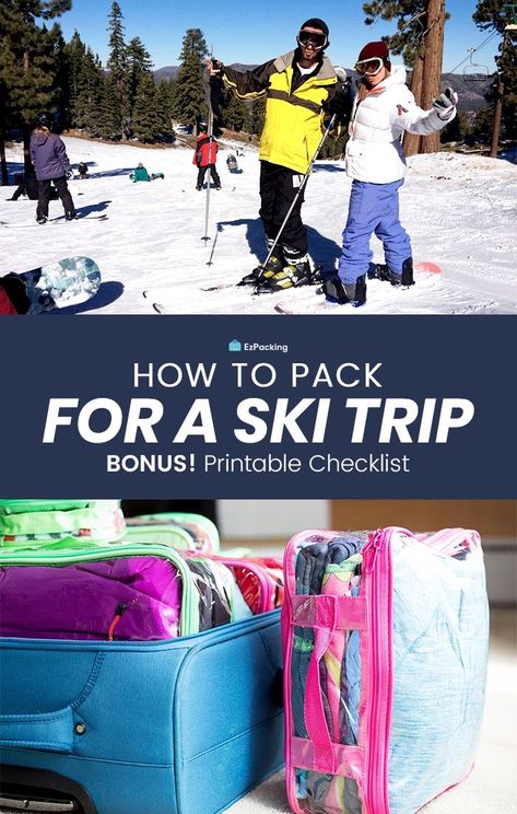 | Ski Trip Packing List | Hitting the slopes this winter? Don’t leave without our Ski Essentials Checklist! Learn what to pack including the best outfits, gear plus a few other extras for a fun skiing adventure. We’ve also thrown in some sweet packing tips and the secret product you’ll need for organizing those bulky winter clothes. It’s called… #skitrippackinglist #weekendskitrip #familyskitrip #skitrip #skiing Family Ski Trip Packing List, Colorado Ski Trip, Ski Trip Packing List, Ski Trip Packing, Ski Pack, Skiing Trip, Ski Trip Outfit, Trip Packing List, Winter Packing List