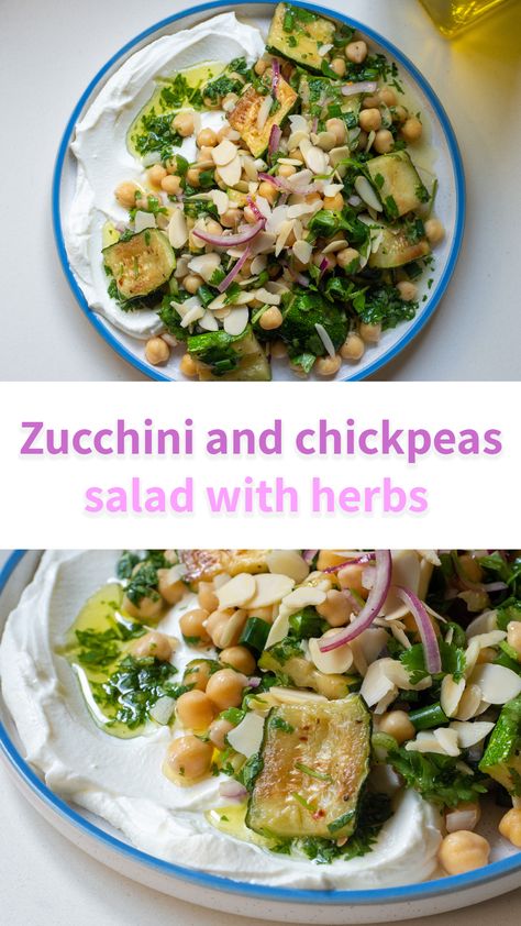 Zucchini Chickpea Salad, Roasted Zucchini Salad, Salad Zucchini, Raw Zucchini Salad, Garbanzo Salad, Chic Peas, Salad With Chickpeas, Large Zucchini, Cooked Chickpeas