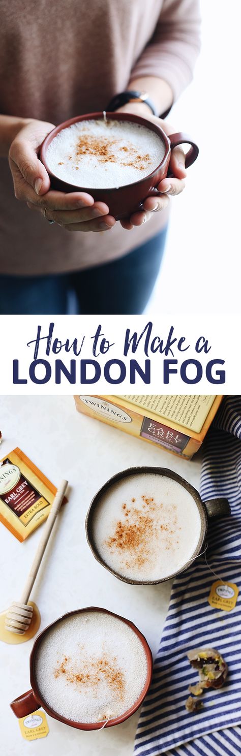 Have you ever wondered how to make a London Fog? It's the ultimate tea latte recipe with a hint of sweetness and boost of caffeine. Perfect for cold winter mornings or afternoon pick-me-ups! #londonfog #tealatte #howto Tea Latte Recipe, Latte Recipe, Tea Latte, Think Food, Winter Mornings, Smoothie Drinks, London Fog, Cooking Ideas, Tea Recipes