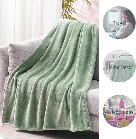 Mellowdy Plush Flannel Blanket Cozy Warm Comfy Soft Fleece Fall Fuzzy Throw Blanket for Couch Sofa Chair Bed Camping Traveling Throw Size (Iceberg Green, 50x60 inches) - 320GSM Green Throw Blanket, Colorful Blanket, Blanket For Bed, Fuzzy Blanket, Faux Fur Throw Blanket, Tassels Decor, Fur Throw Blanket, Luxury Bed, Blanket For Couch