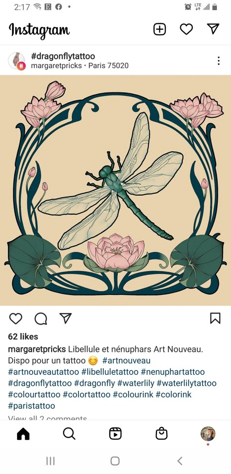 Art Nouveau Dragonfly Tattoo, Art Deco Dragonfly Tattoo, Art Nouveau Luna Moth, Art Nouveau Lily Pad, Art Nouveau Bee Tattoo, Art Nouveau Dragonfly Illustration, Peony Art Nouveau, Art Nouveau Insect, Art Nevou Tattoo