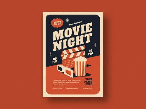 Movie Night Flyer by lilynthesweetpea on Dribbble Movie Night Poster, Movie Night Flyer, Theater Ticket, Retro Template, Film Projection, Outdoor Movie Theater, Professional Poster, Night Movie, Movie Themed Party