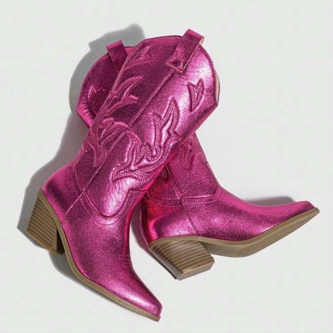 Hot Pink Metallic Cowboy Boots New In Boutique #Barbie #Barbieboots Hot Pink Cowboy Boots, Pink Metallic Boots, Hot Pink Boots, Metallic Cowboy Boots, Pink Cowboy Boot, Cow Boy Boots, Steve Madden Black Boots, Knee High Cowboy Boots, Pink Cowboy Boots