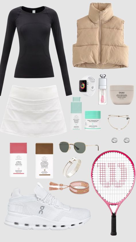 Tennis Outfit Inspiration, Tennis Outfit Cold Weather, Tennis Winter Outfit, Lululemon Tennis Outfit, Tennis Outfits Practice, Preppy Tennis Outfit, Tennis Outfit Ideas, Tennis Outfits For Women, Cute Tennis Outfits