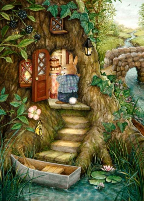 Susan Wheeler: levkonoe — LiveJournal Cottage Illustration Fairytale, Fairy Cottage Illustration, Shadow Shading, Brambly Hedge Spring, Beatrix Potter Garden Illustration, Cosy Animals Storybook Illustration, Susan Wheeler, Party Illustration, Storybook Art