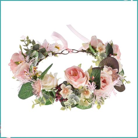 Vividsun Flower Crown Floral Wreath Headband Floral Crown Wedding Festivals Photo Props Headpiece (pink ivory flower) Wedding Veil Styles, Pale Pink Peonies, Flower Girl Halo, Autumn Hair Accessories, Maternity Photo Props, Floral Crown Wedding, Festival Headpiece, Floral Headdress, Jasmine Bridal