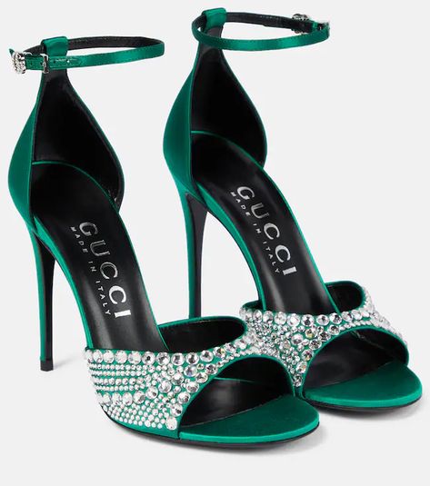 High Gladiator Sandals, Bag And Shoes, Satin Sandals, Jeweled Shoes, Black Suede Loafers, Gucci Heels, Shoes Heels Classy, Rose Shoes, Shoes Gucci